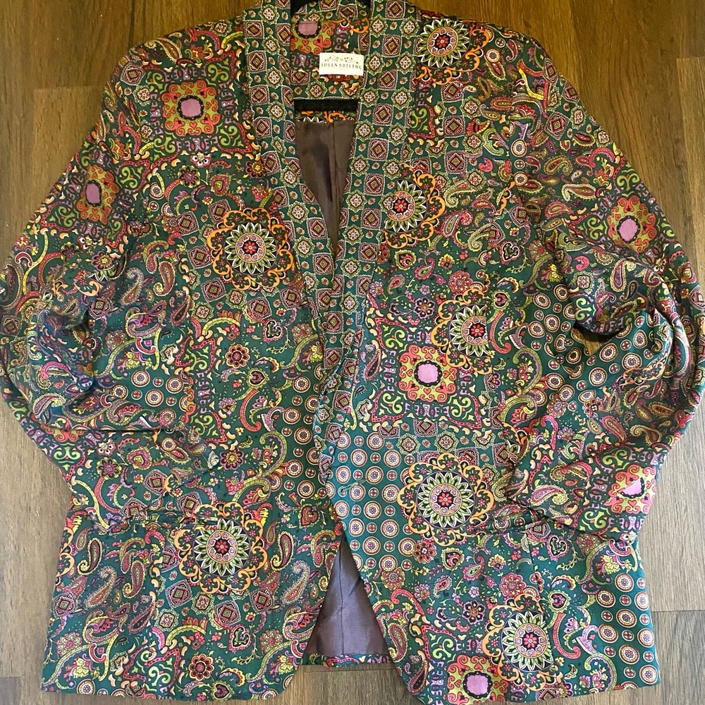 Vintage Susan Bristol Paisley and Floral Print low V-neck Blazer size 12 - Picture 8 of 8